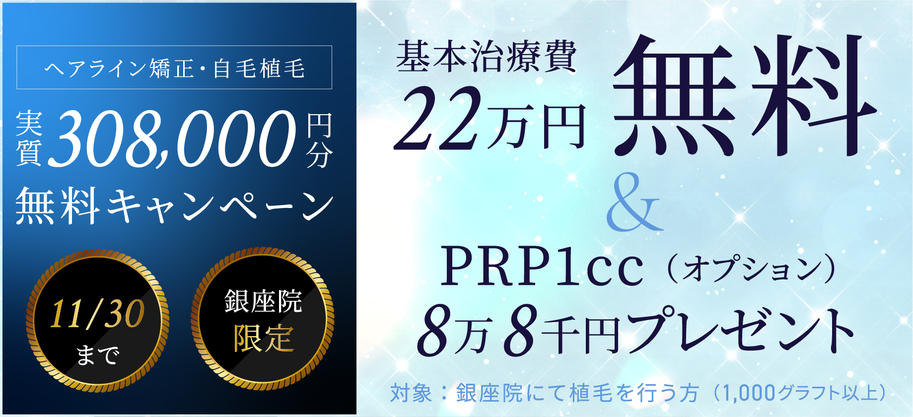 ヘアライン矯正・自毛植毛 実質 308,000円分 無料キャンペーン